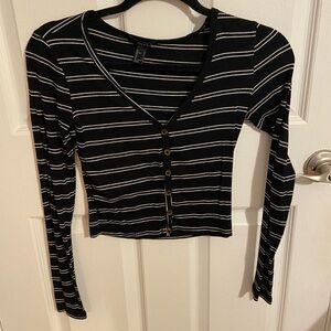 Forever 21 Black and White Striped Button-Up Top